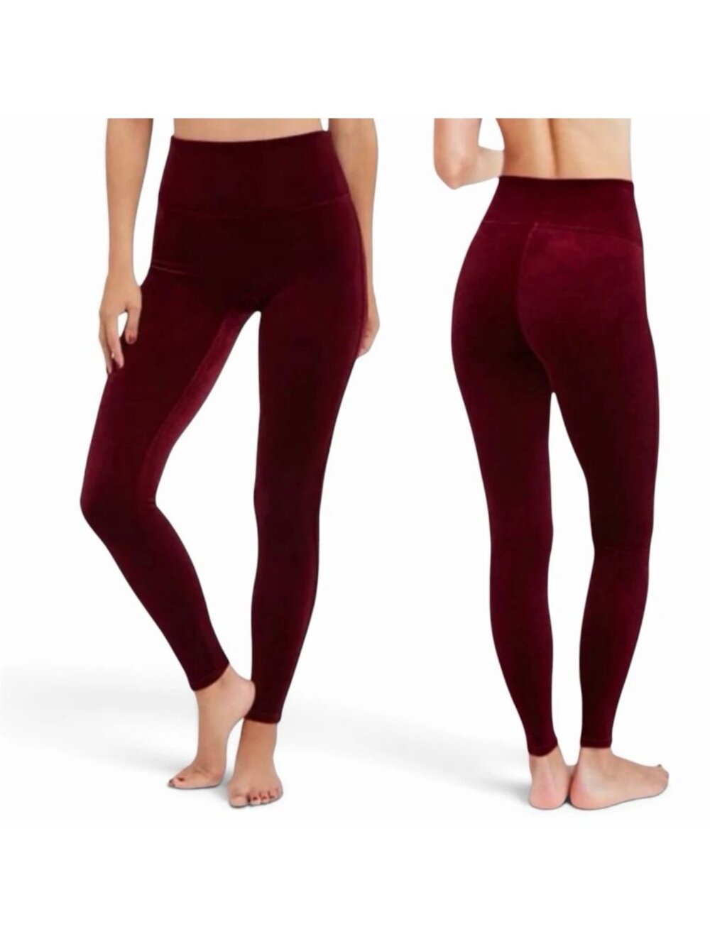 SPANX Velvet Leggings Womens L Burgundy High Waisted Stretchy Shapewear Pants